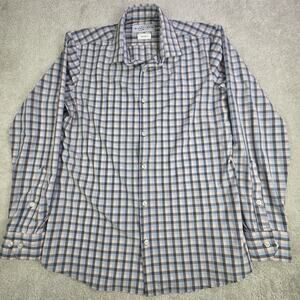 Mizzen + Main Leeward Performance Long Sleeve Shirt Men's Size L Blue Plaid USA